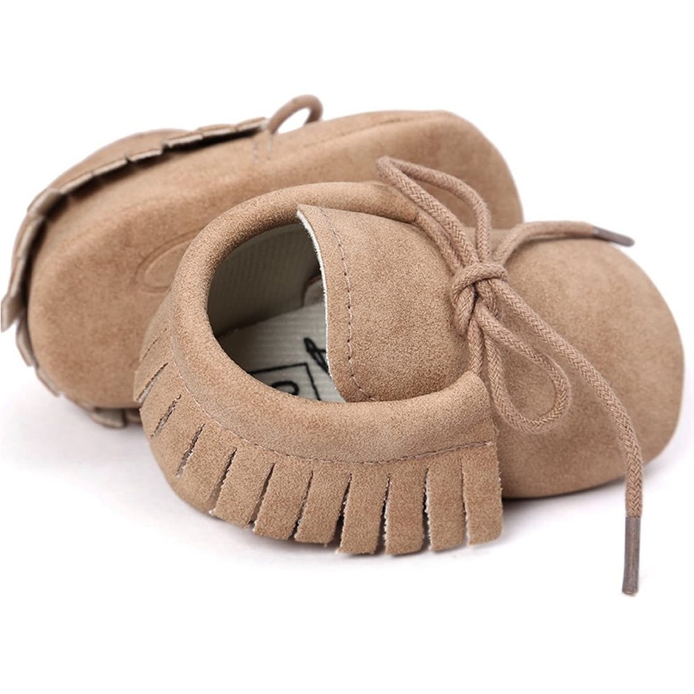 NWOT Baby girls / baby boys unisex tan tassel suede tie moccasins shoes - Picture 5 of 6